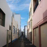 alley in between business buildings